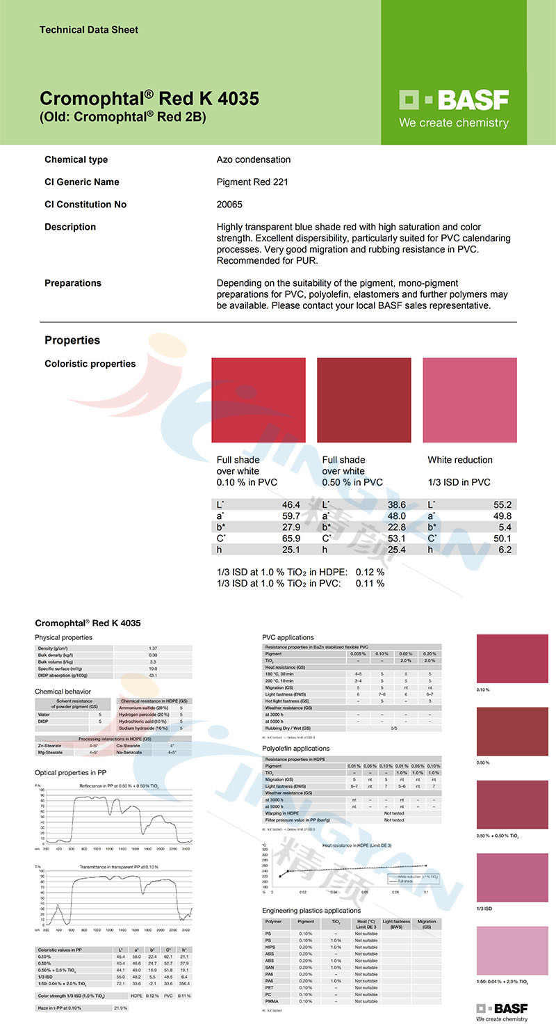 巴斯夫K4035/2B紅有機顏料TDS報告