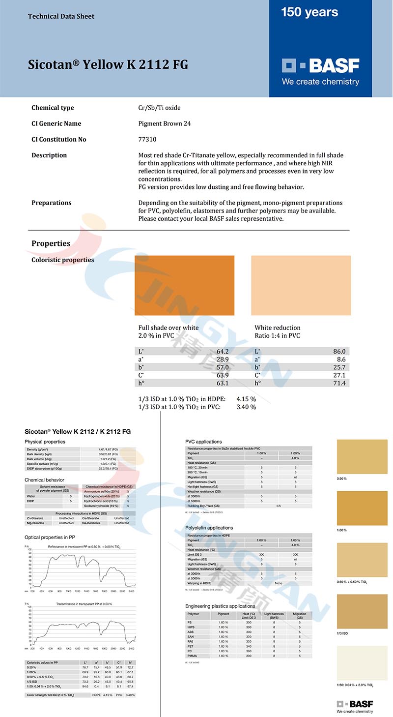 巴斯夫K2112FG鈦酸鉻黃復(fù)合無(wú)機(jī)顏料技術(shù)說明書