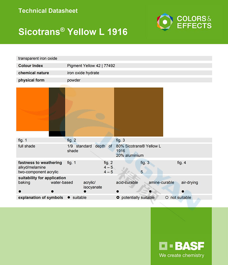 巴斯夫L1916透明氧化鐵黃顏料技術指標